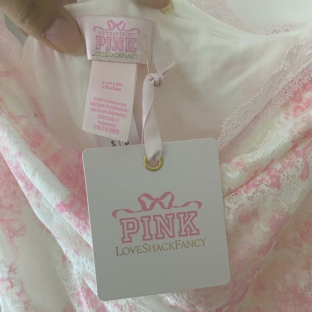 LoveShackFancy Pink and White Floral Cowl Neck Mini Dress - Picture 2 of 3